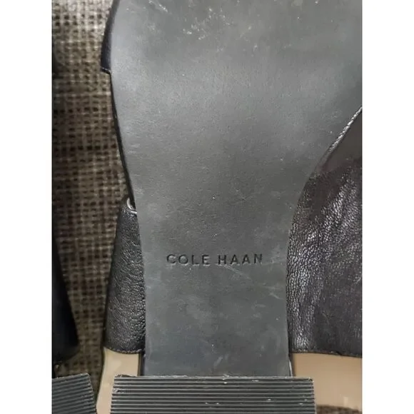$228 Women's Cole‎ Haan Black Leather Open Toe Ankle Strap Heels US Size 10 B